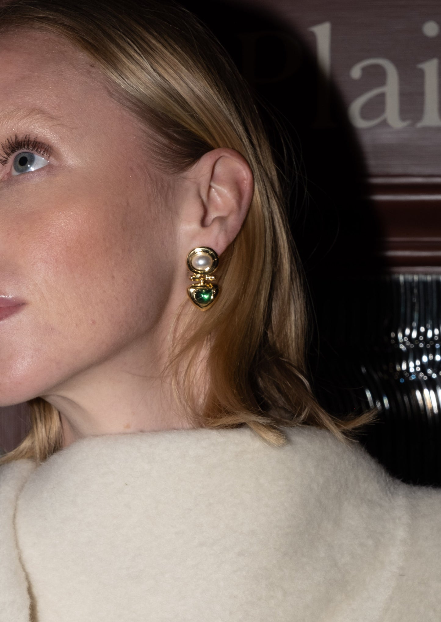 The Townhouse Earrings in Emerald and Pearl