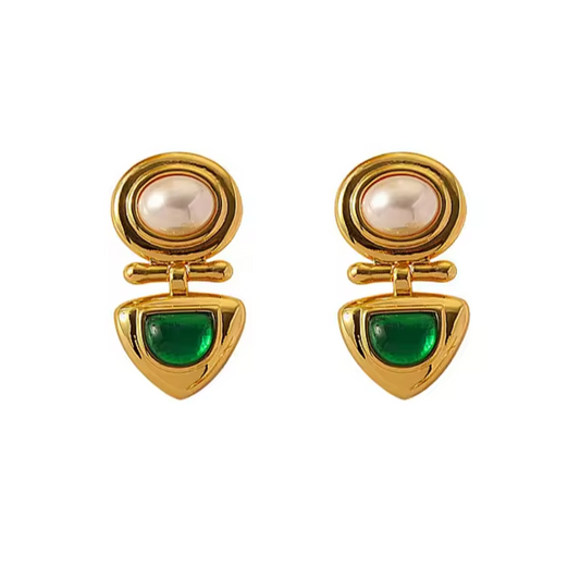 The Townhouse Earrings in Emerald and Pearl