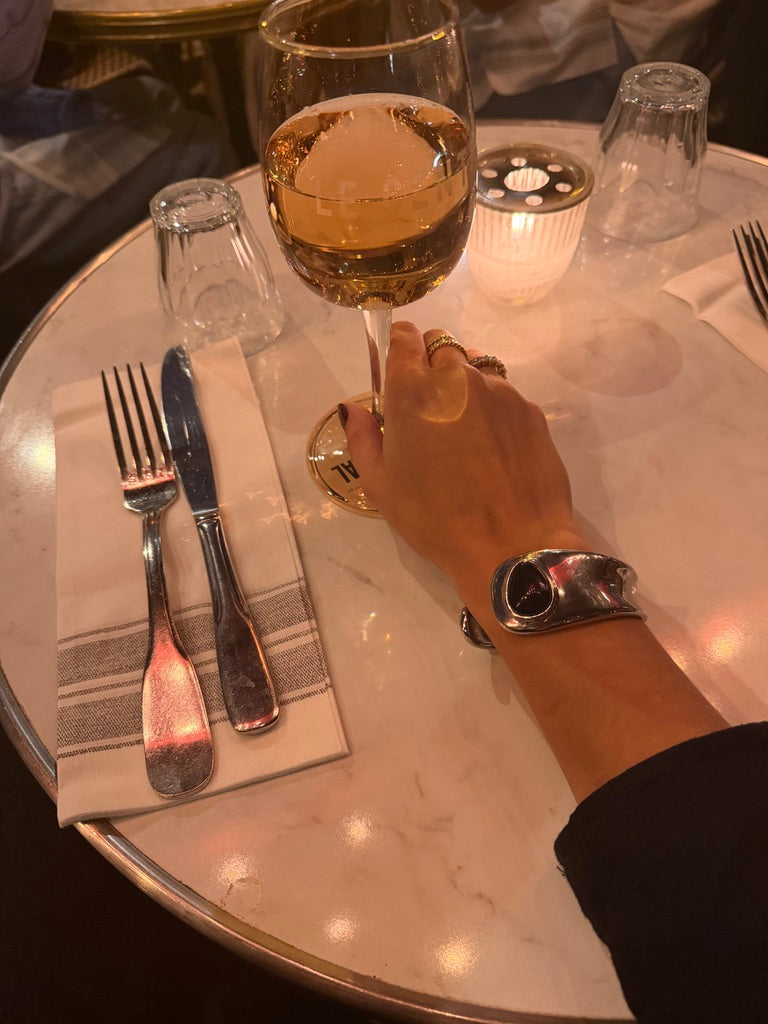The Noir Cuff by Mercer Street in 18k white gold plated brass with black onyx — view 2