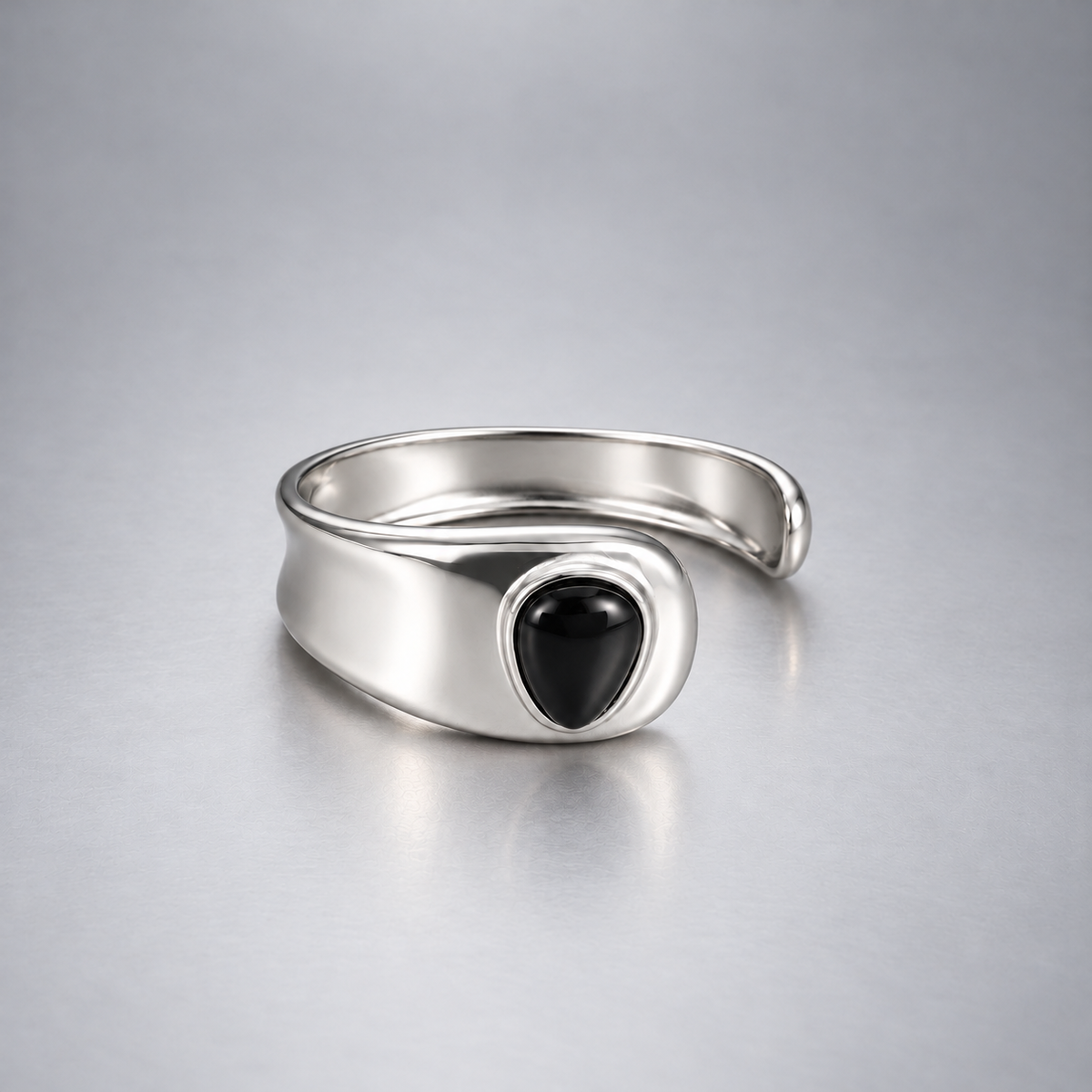 The Noir Cuff by Mercer Street in 18k white gold plated brass with black onyx — view 3